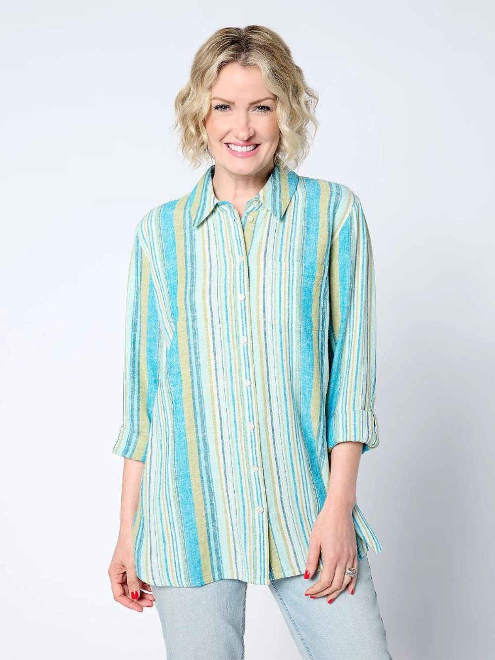 Linen Blend Button-Front Over sized Tunic Denim & Co. Naturals - Picture 5 of 5